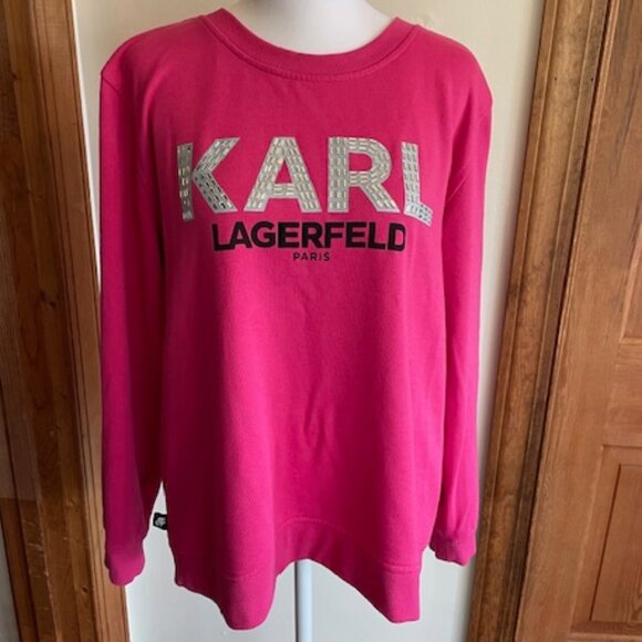 KARL LAGERFELD PARIS Pink Embellished Beaded Signed Long Sleeve Sweatshirt M - Picture 1 of 17